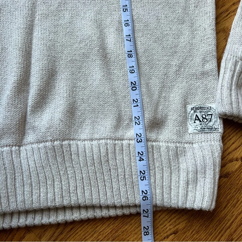 Aeropostale Sweater Mens Medium Beige Pullover 1/4 Button Mock Neck Long Sleeve - Picture 3 of 7